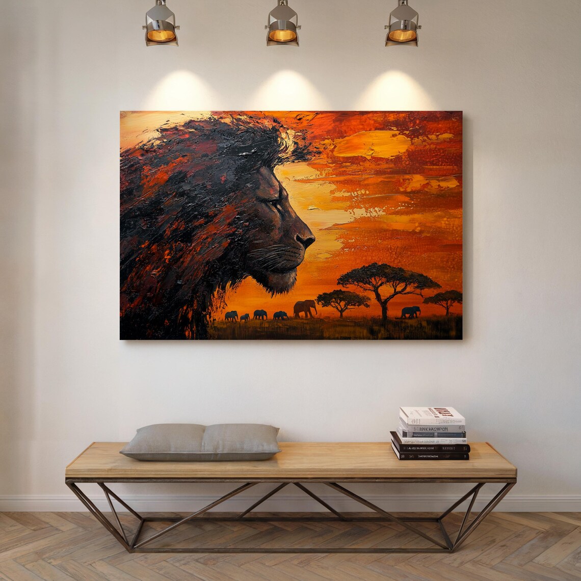 Majestic Lion Sunset African Wildlife Elephants Savannah Safari Poster - Image 5