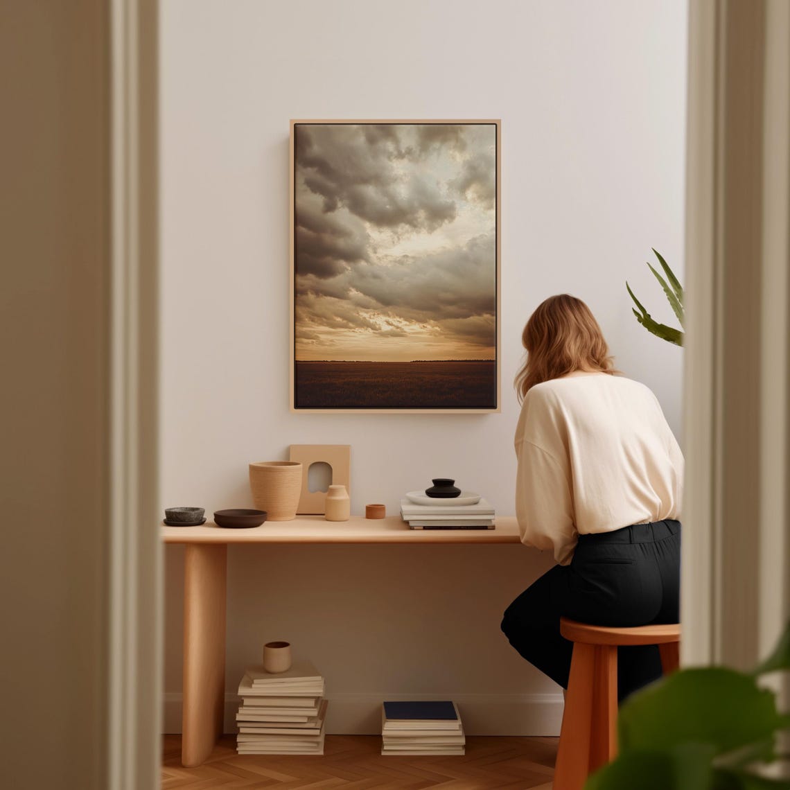 Moody Sunset Cloudscape Over Golden Wheat Field Horizon Wall Art - Image 2