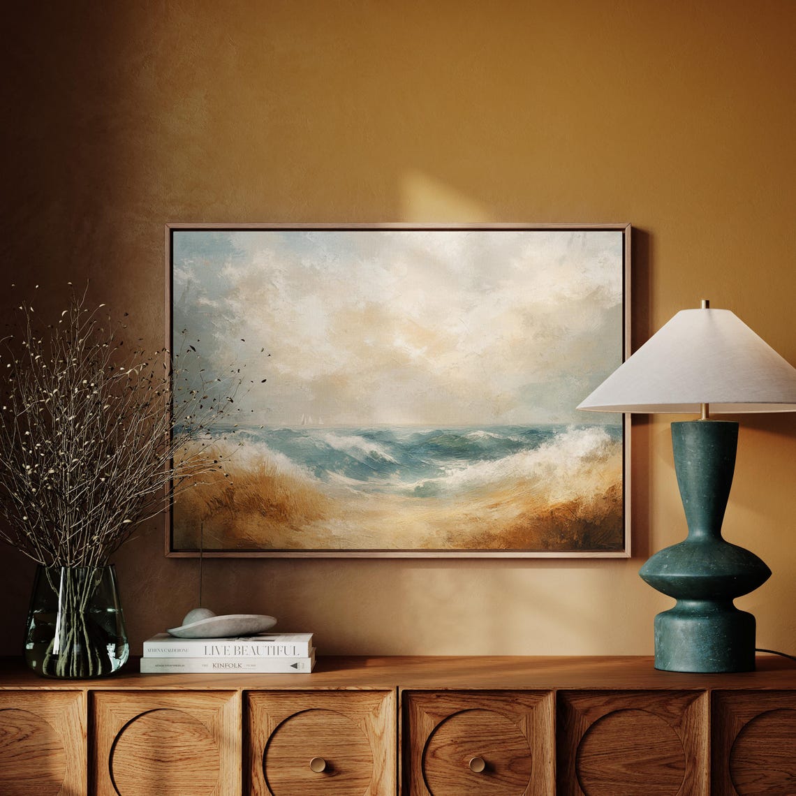 Abstract Turquoise Ocean Waves With Gold Sand Coastal Wall Art - Image 2