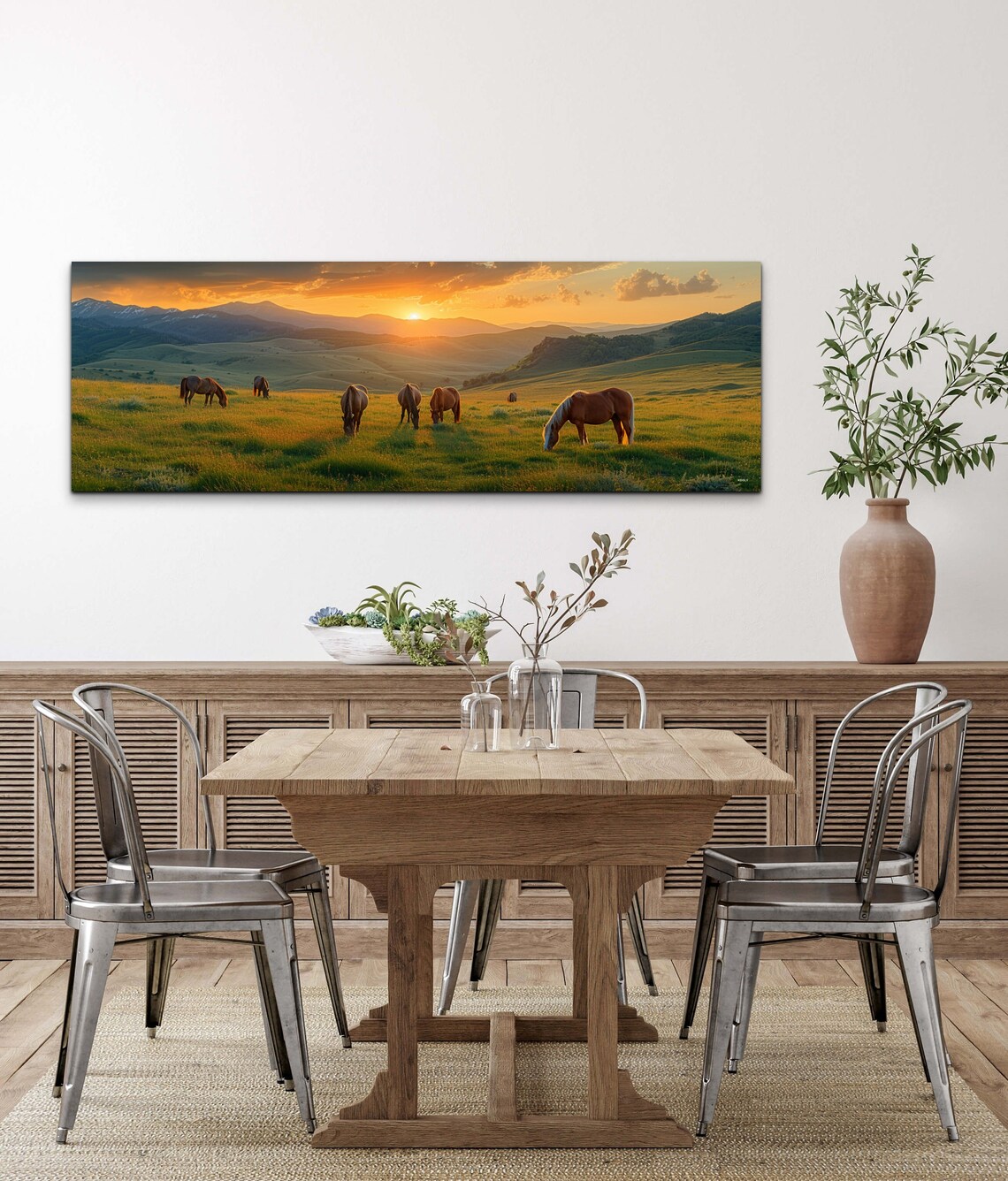 Horses Grazing Sunrise Golden Hills Mountain Morning Light Poster - Image 5
