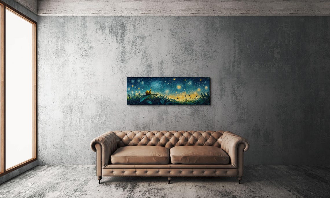 Tiny Snail Under Swirling Starry Night Sky Panoramic Art Poster - Image 3