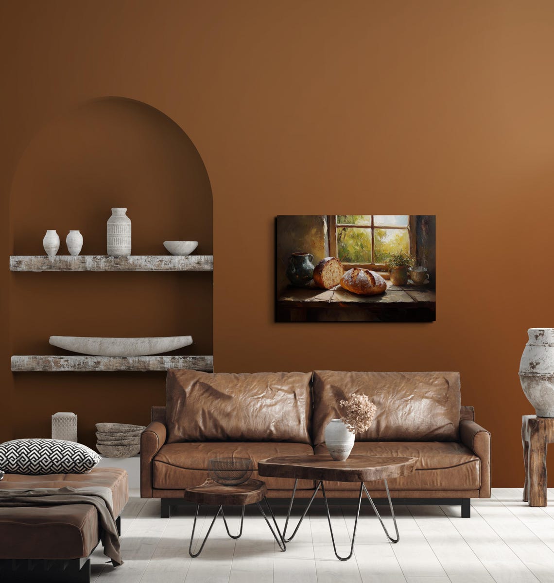 Rustic Bread Loaves Sunlit Window Still Life Oil Painting Poster - Image 7