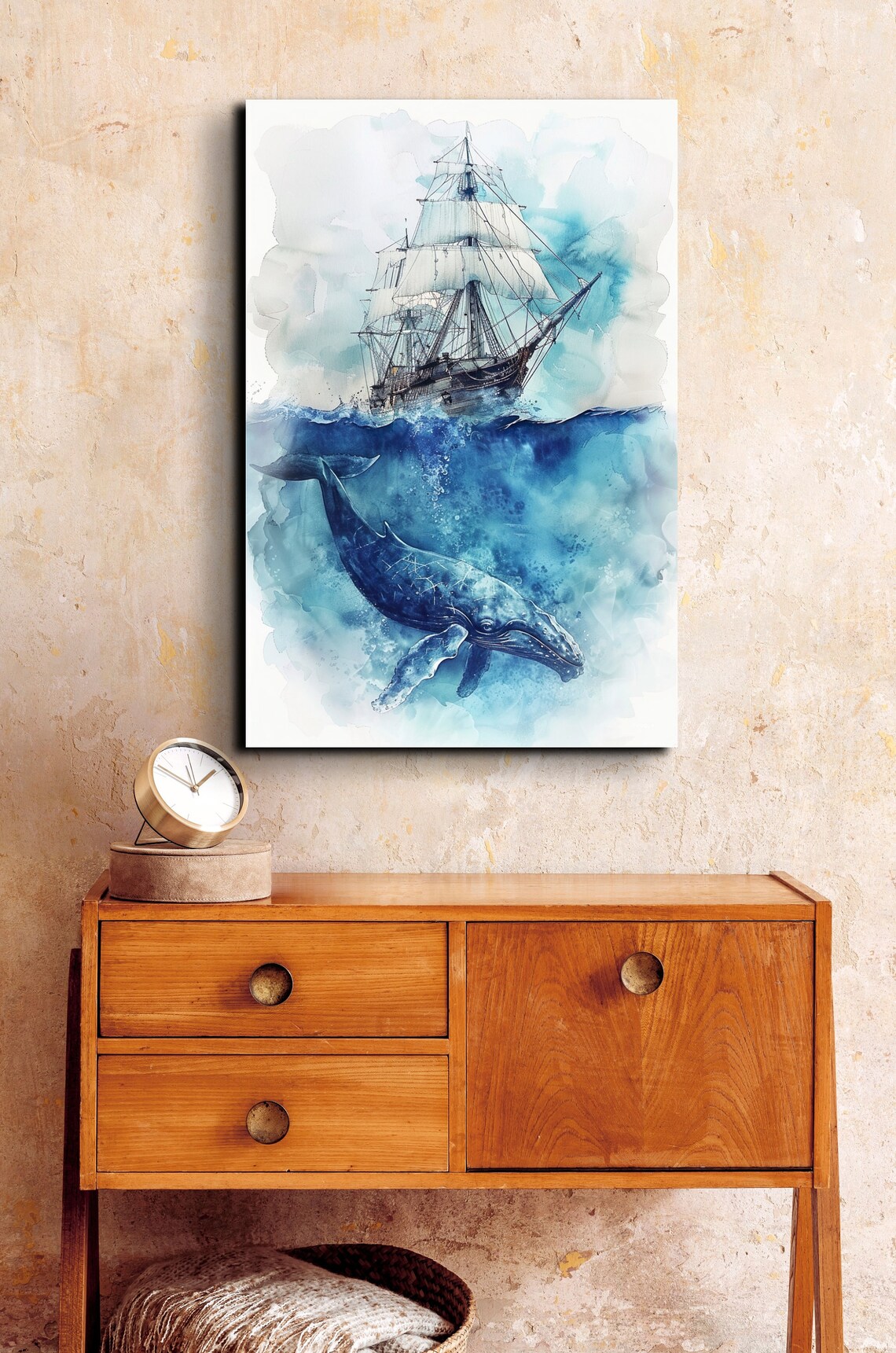 Whale Pirate Ship Watercolor Art Print, Nursery - Image 4