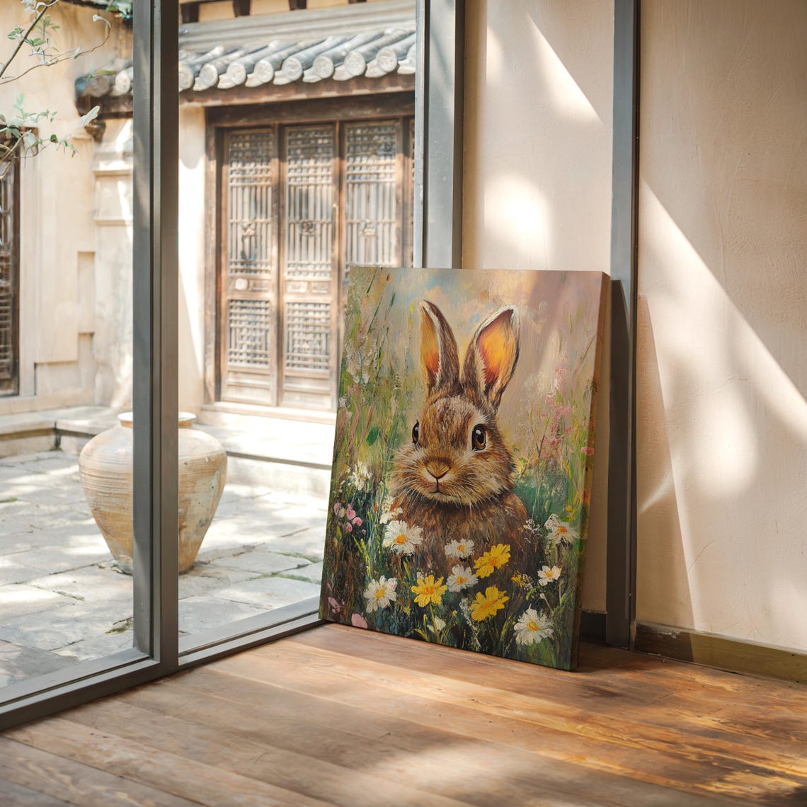 Cute Brown Bunny Among Wildflowers Spring Meadow Rabbit Art Print - Image 5