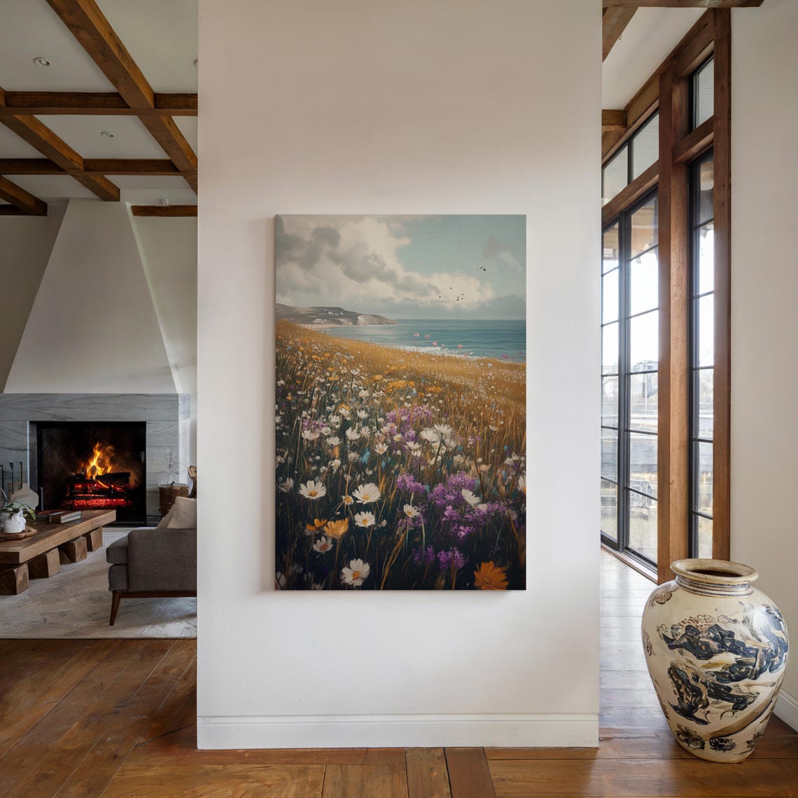 Vibrant Coastal Wildflower Meadow with Cliffs Ocean Horizon Poster - Image 5