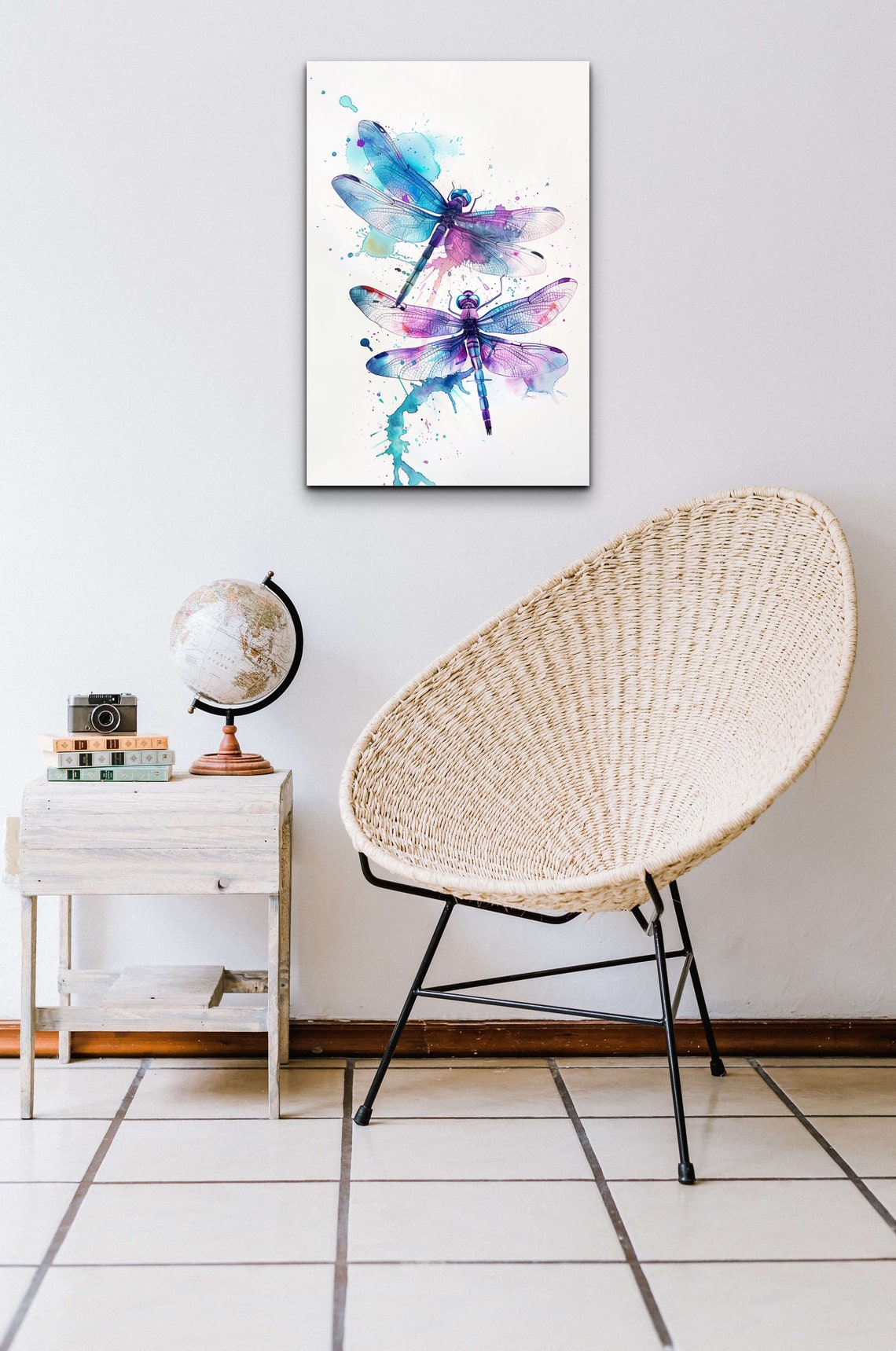 Dragonfly Pair Watercolor Teal Violet Splash Nature Art Poster - Image 3