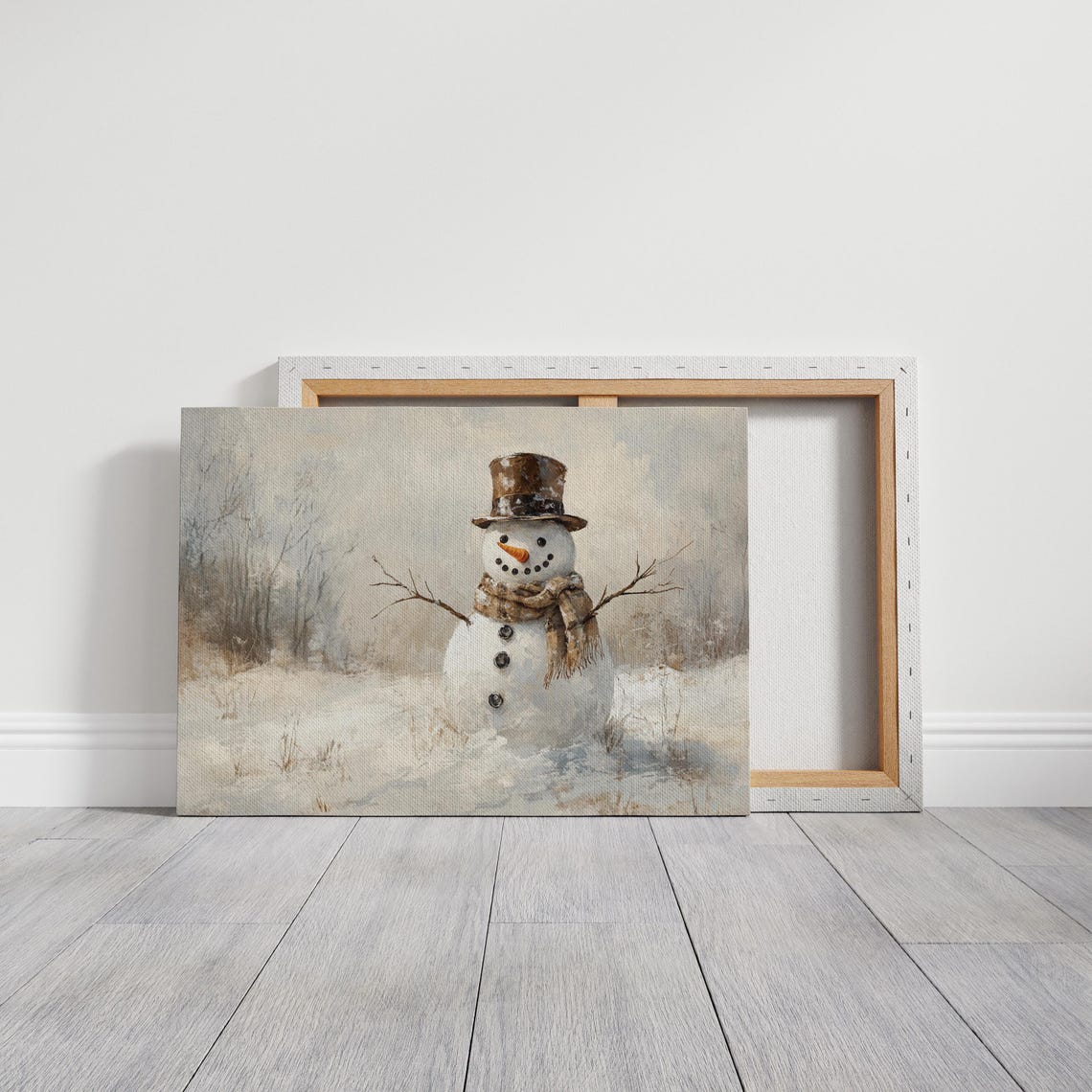 Classic Snowman With Top Hat And Scarf In Snowy Winter Scene Wall Art - Image 3