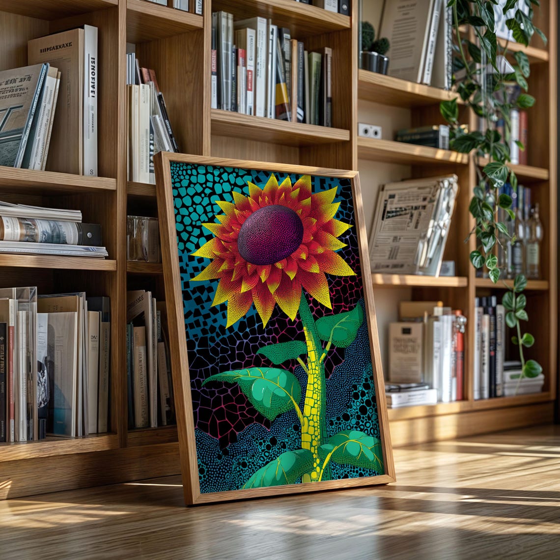 Psychedelic Sunflower Pop Art Bold Color Mosaic Floral Wall Poster