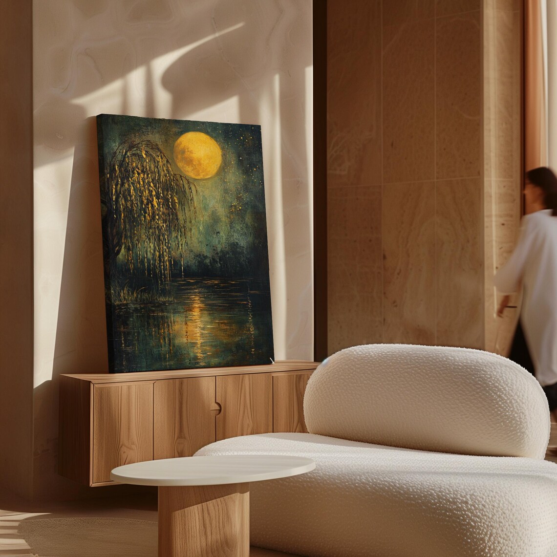 Moonlit Willow Reflection, Mystical Night Scene Art - Image 7