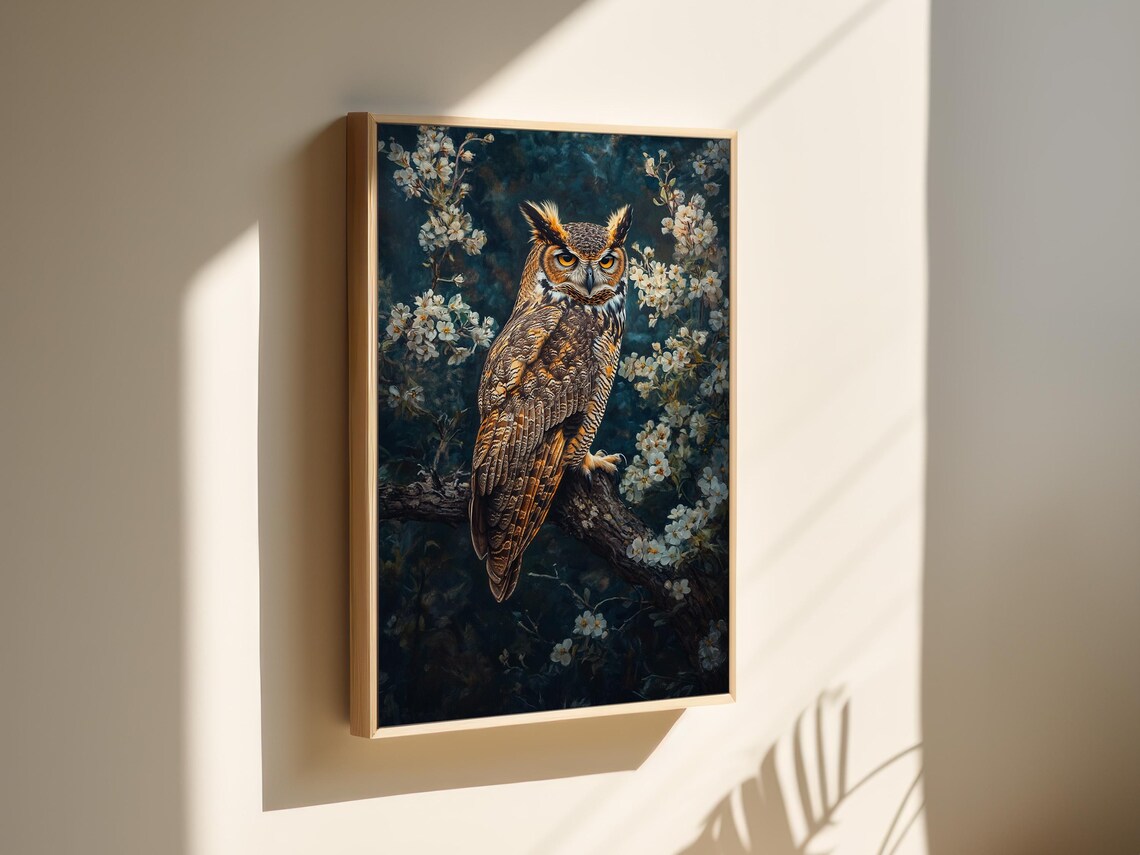 Majestic Great Horned Owl Art, Woodland Decor - Image 7