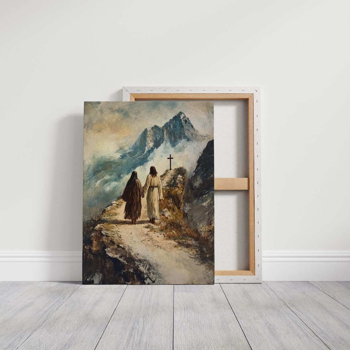 Jesus Walking With a Woman Toward a Cross on a Mountain Path Poster - Image 6