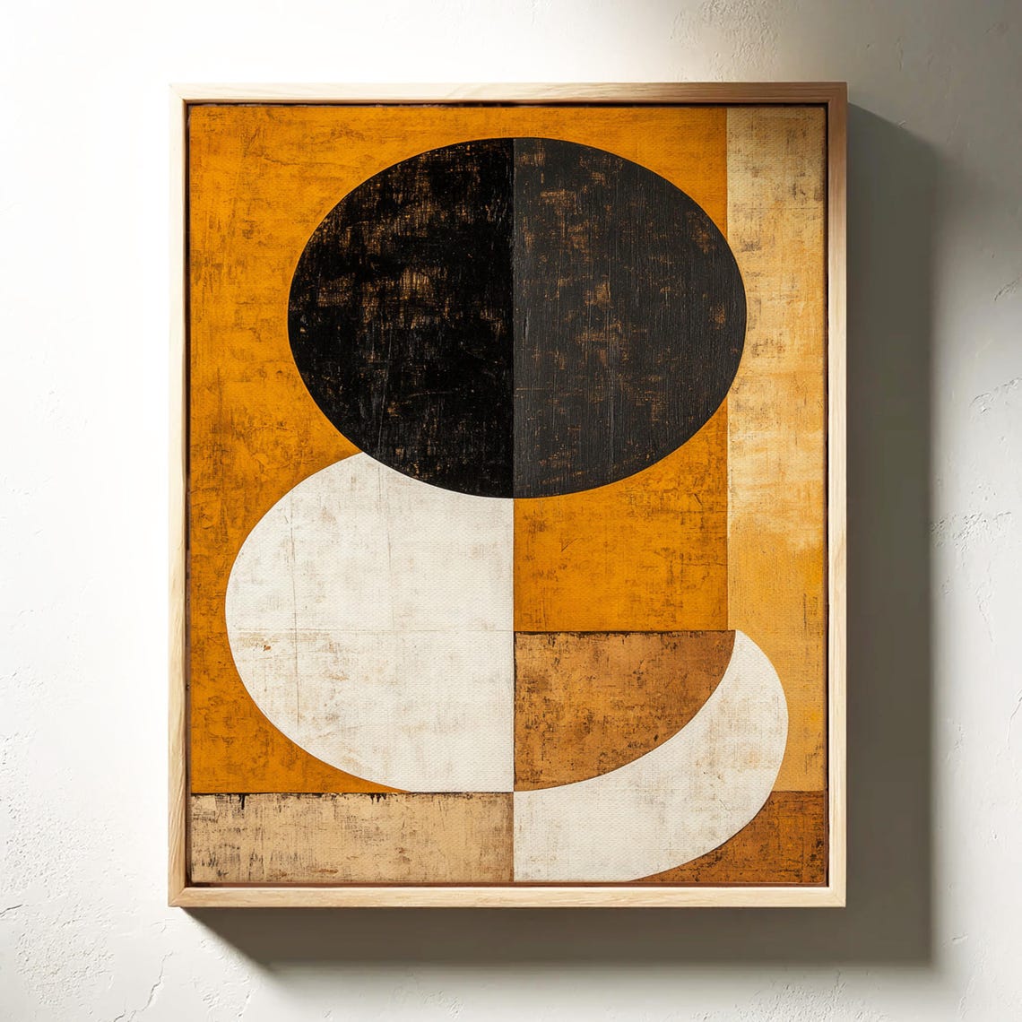 Modern Abstract Geometric Bold Minimalist Wall Art In Black White Ochre Contemporary Home Office Decor - Image 3