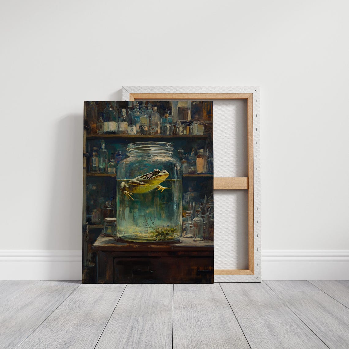 Frog In Glass Apothecary Jar Vintage Scientific Curiosity Wall Art - Image 3