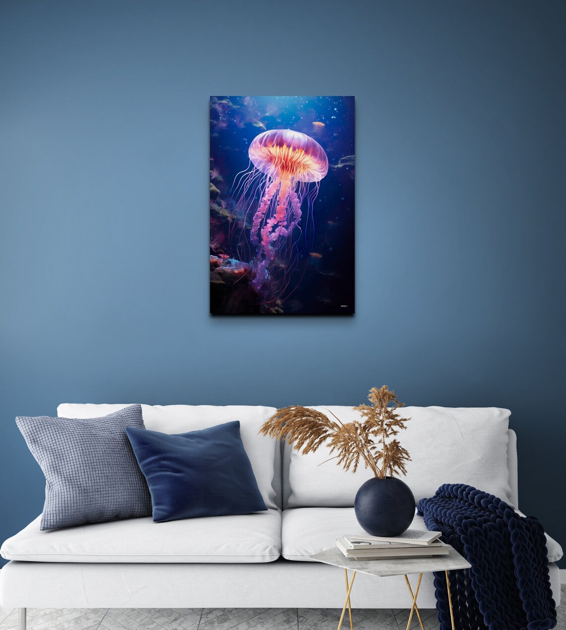 Bioluminescent Jellyfish Floating With Sunlight Shining Thru Glowing Jelly Fish Wall Art Print Ocean Art - Image 6