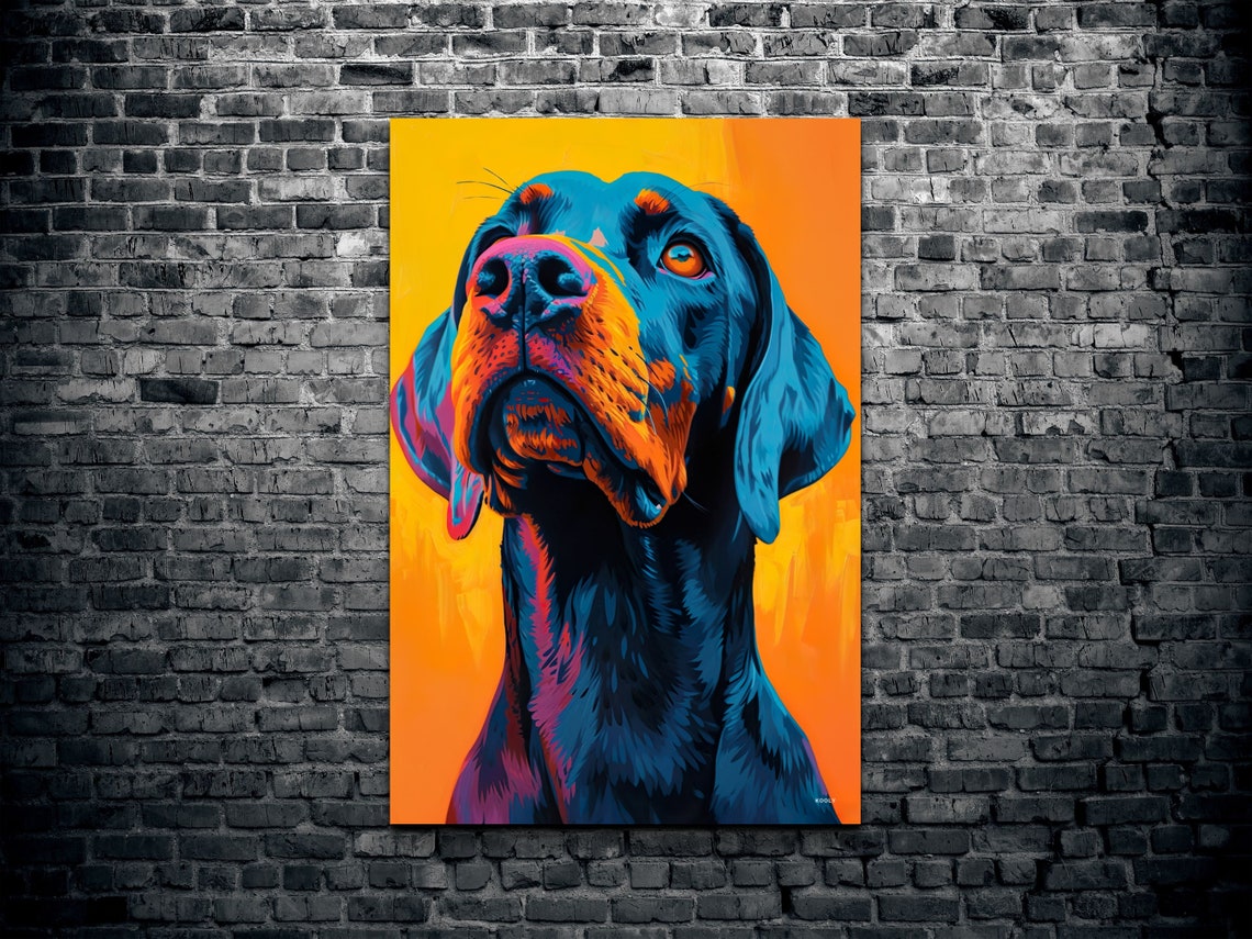 Doberman Pinscher Portrait in Bold Blue and Orange Pop Art Poster - Image 2