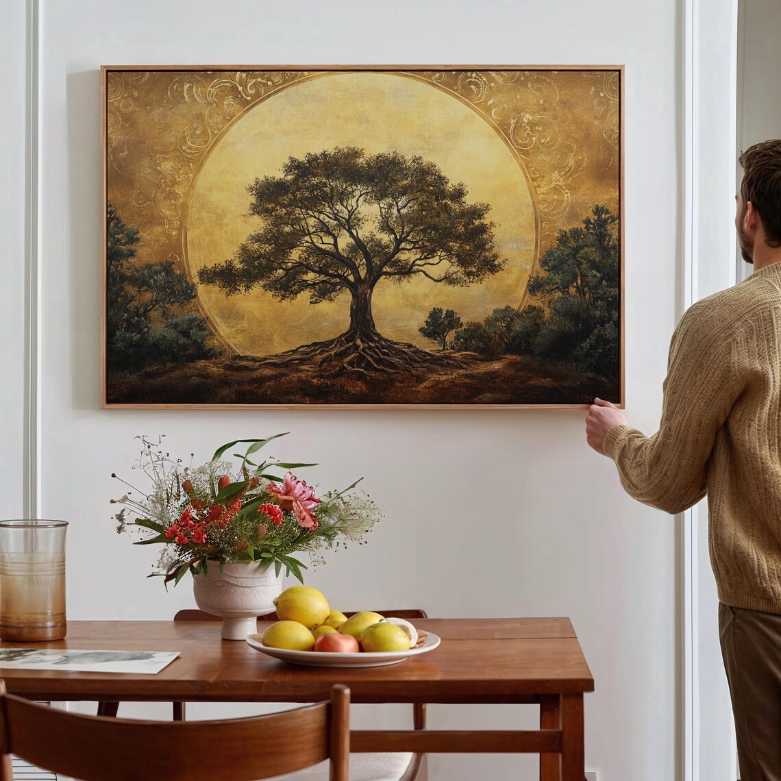Tree Of Life Silhouette Against Giant Golden Sun Disk Poster - Image 4