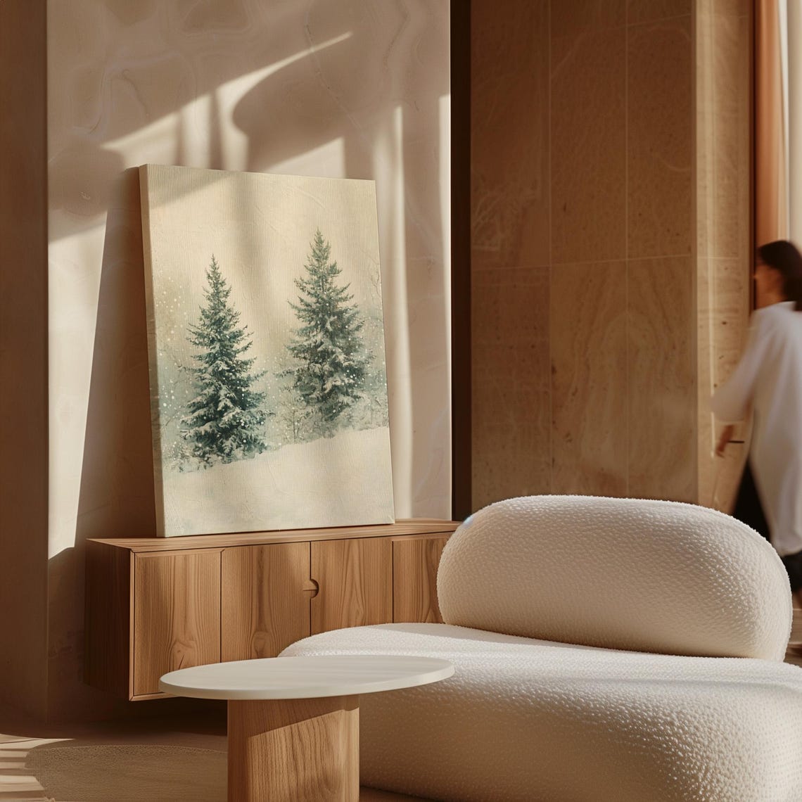 Snowy Evergreen Forest Two Pine Trees Pale Winter Woodland Poster - Image 4