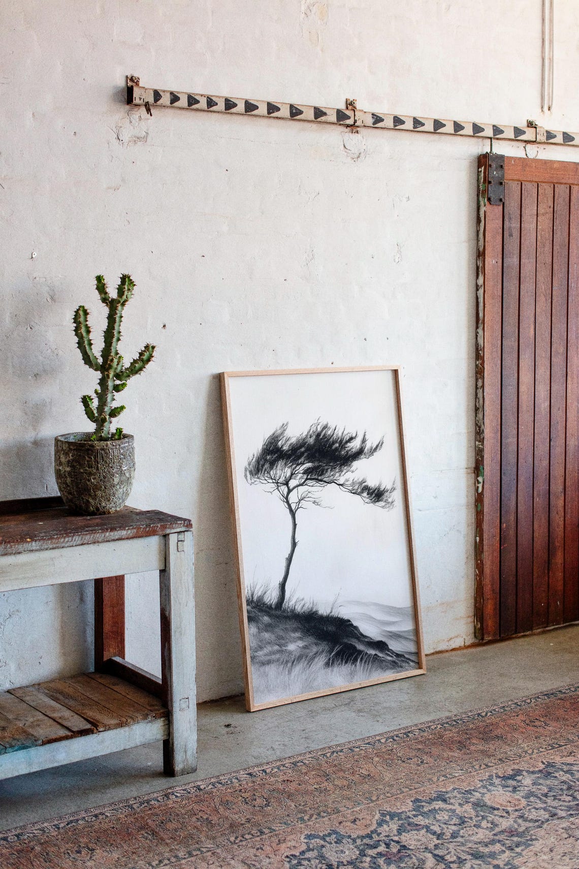 Resilient Tree In Wind Art Minimalist Black And White Drawing Of Natures Strength Modern Monochrome Wall Decor - Image 4
