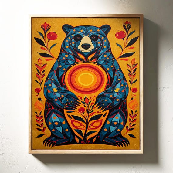 Spirit Bear With Sun Symbol Tribal Art Print