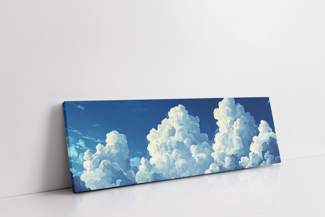 Majestic White Cumulus Clouds Against Vivid Blue Sky Panoramic Poster - Image 3