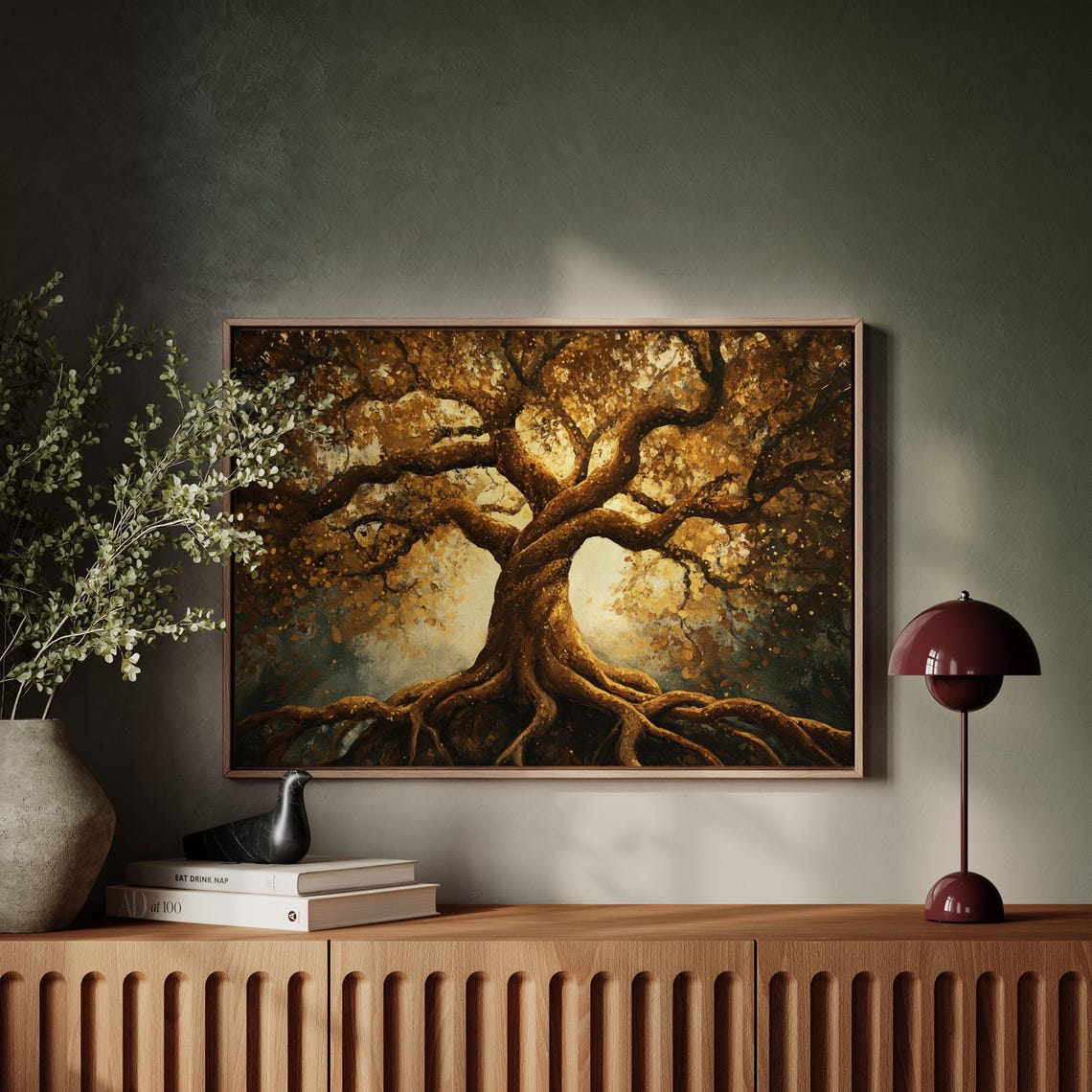 Twisted Golden Tree With Deep Roots And Shimmering Leaves Poster - Image 6