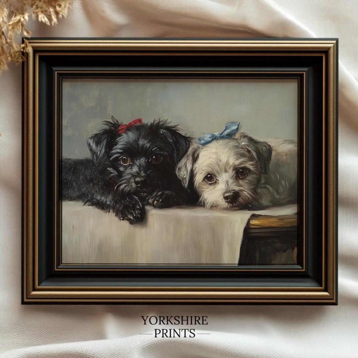 Black and White Puppies Vintage Dog Art Print