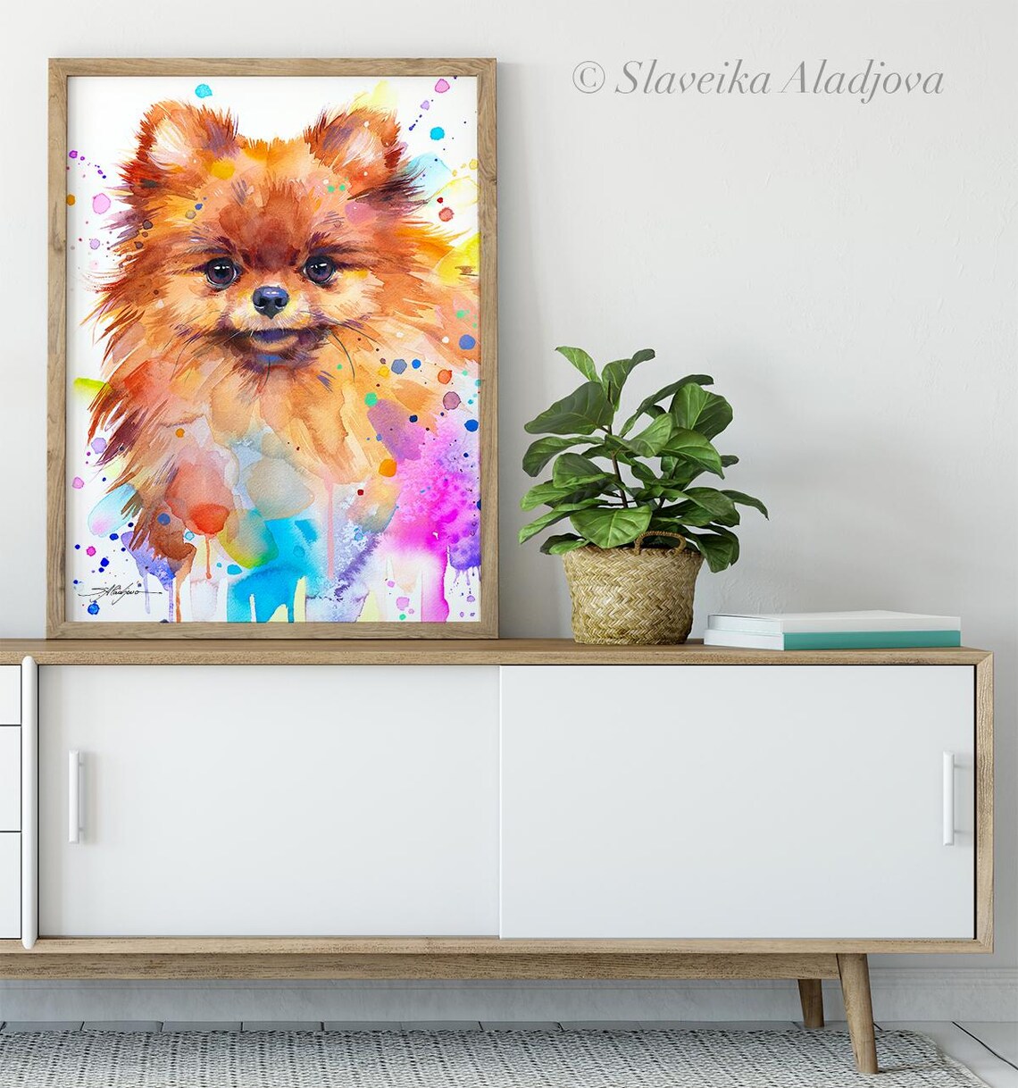 Pomeranian Watercolor Splash Colorful Dog Portrait Bright Wall Poster - Image 3