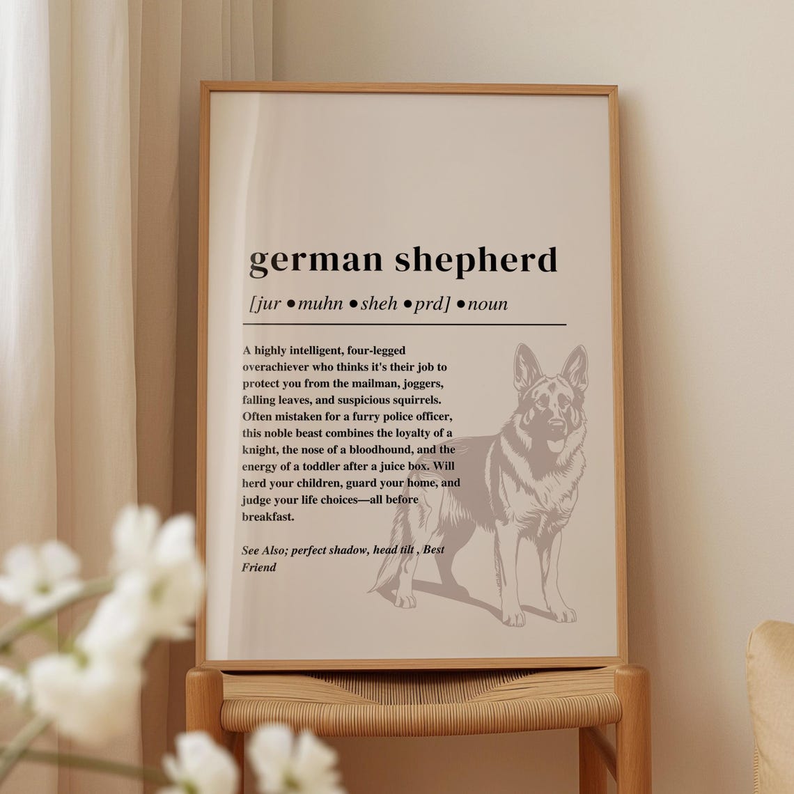 German Shepherd Dictionary Definition Funny Dog Breed Art Poster
