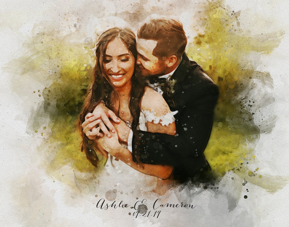Custom Couple Watercolor Portrait, Wedding Art Print