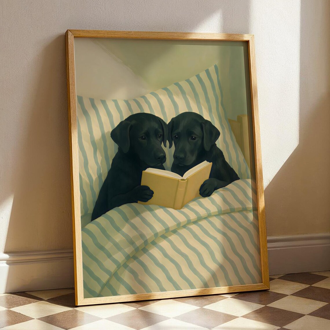 Black Labrador Art Print, Cozy Reading Dogs