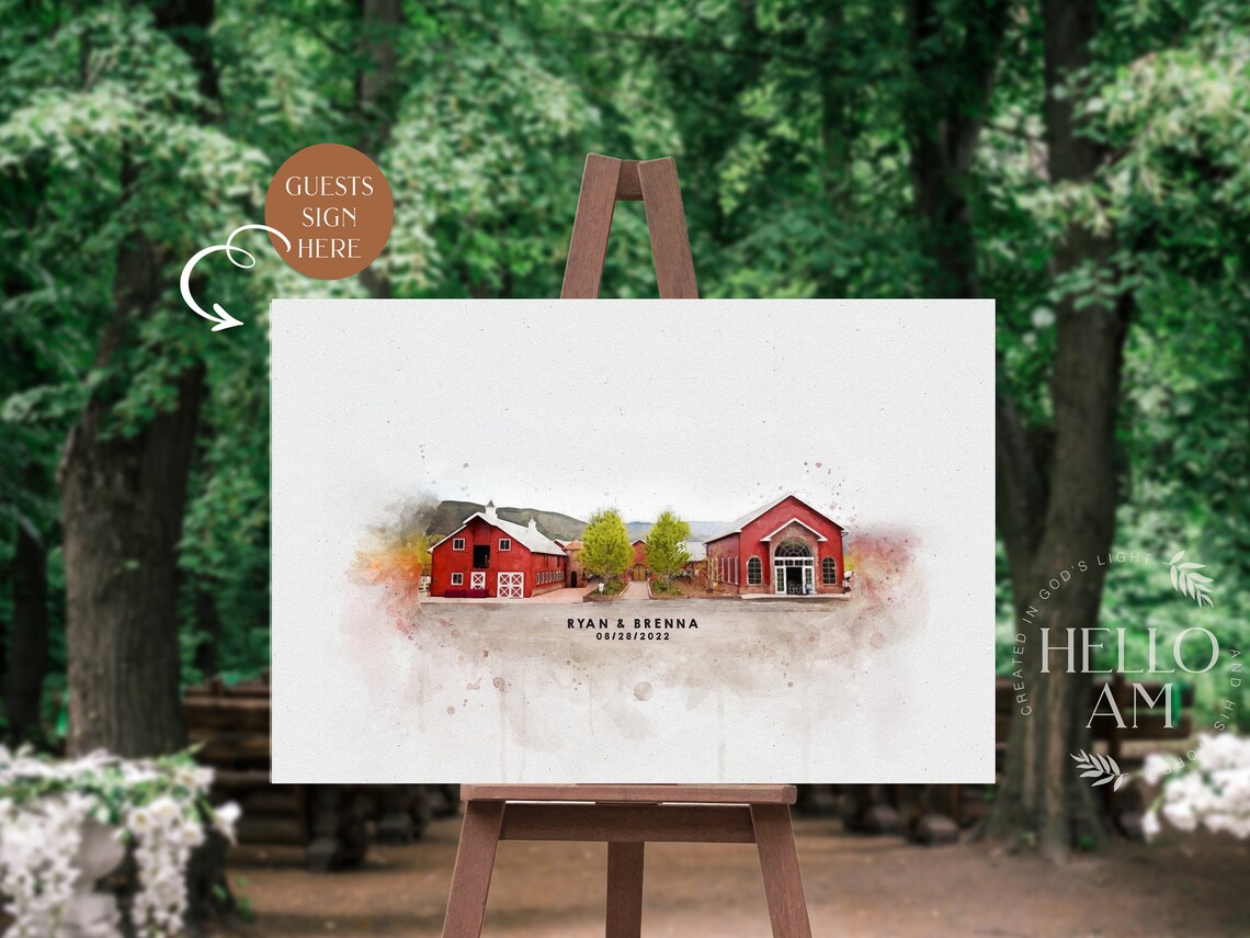 Custom Watercolor Wedding Venue Guest Book Art Print - Image 3