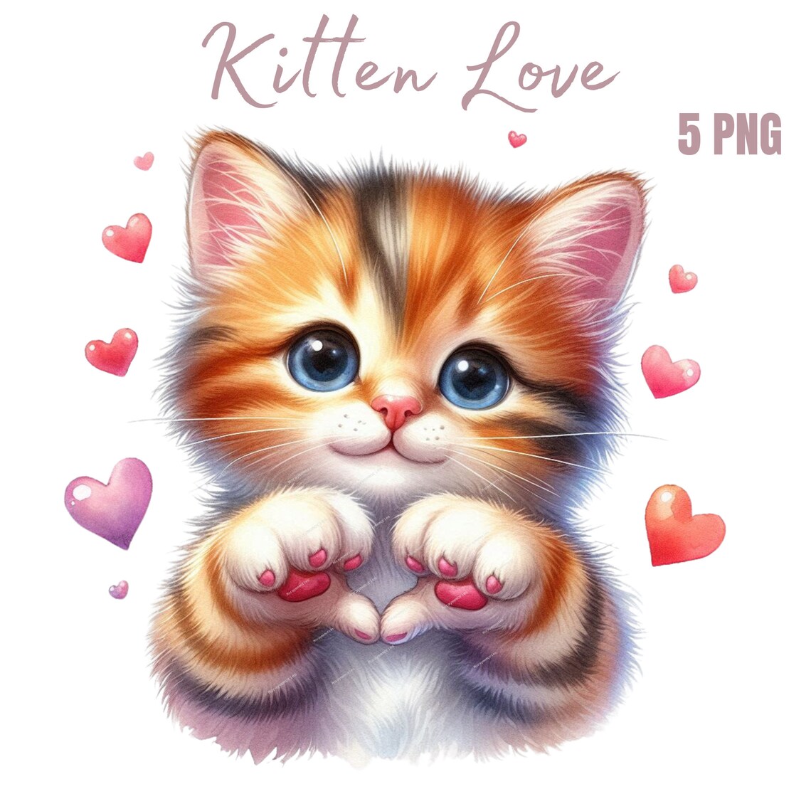 Cute Cat Heart Sign, Watercolor Cat Wall Art Print