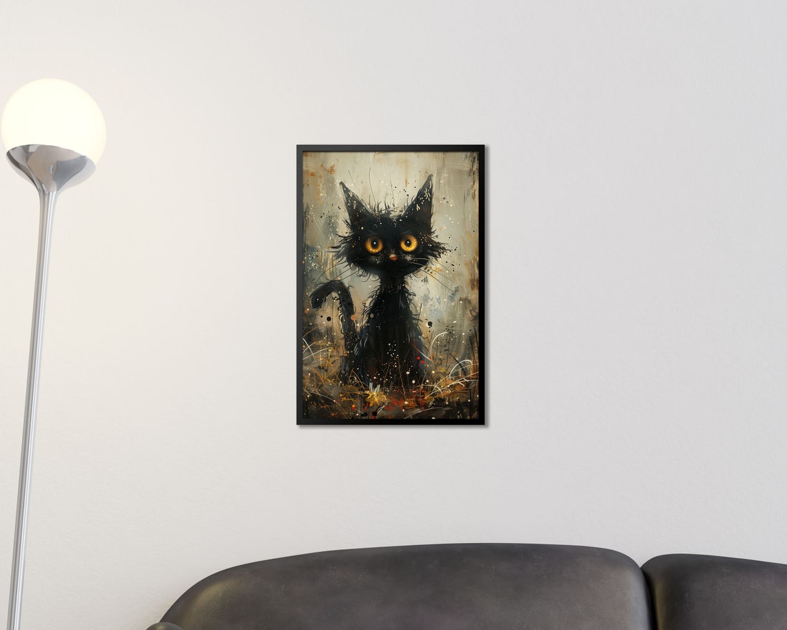 Spooky Black Cat With Golden Eyes Halloween Gothic Feline Art Print - Image 2