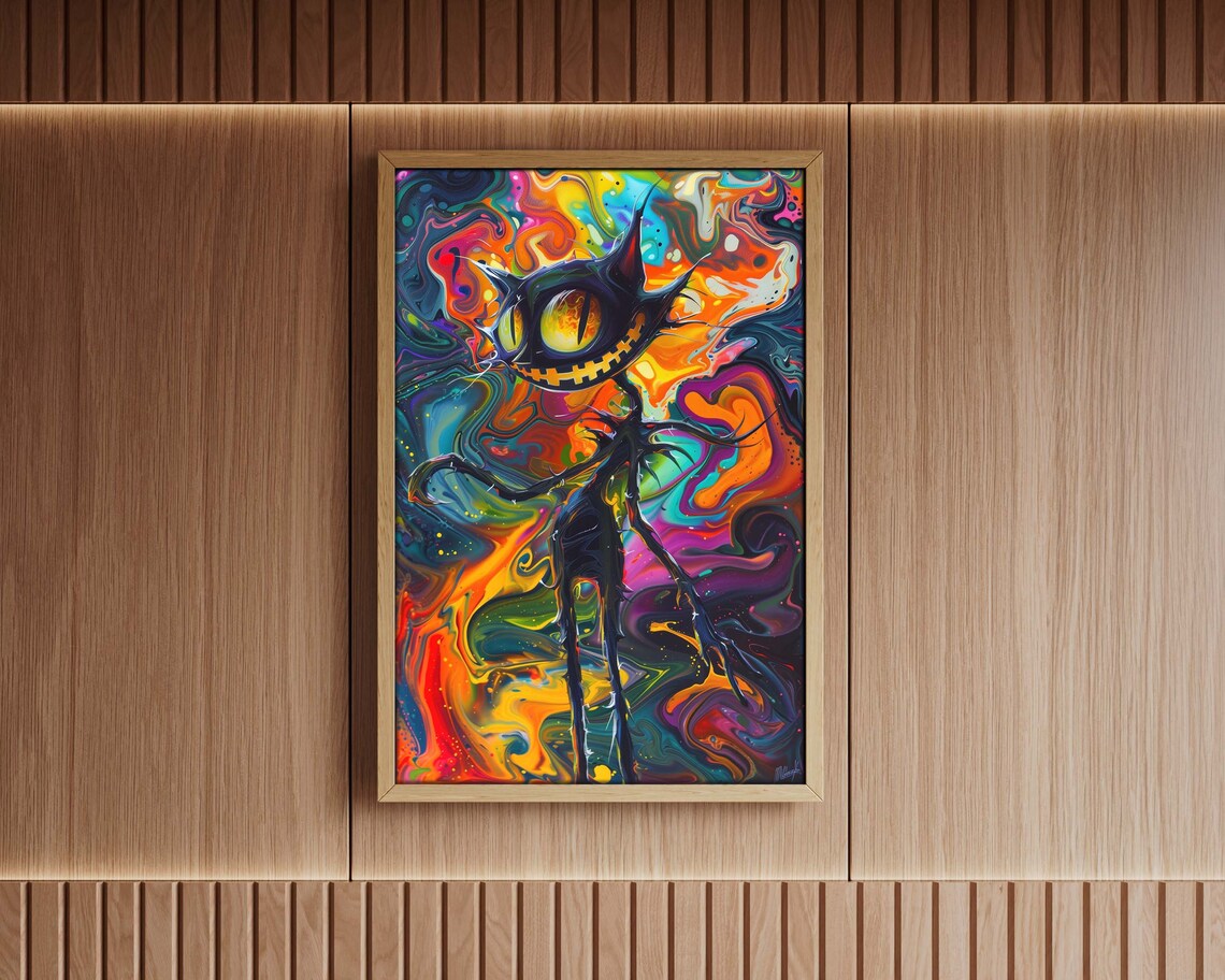 Crazy Cat Psychedelic Grin Colorful Swirl Trippy Feline Art Poster - Image 5