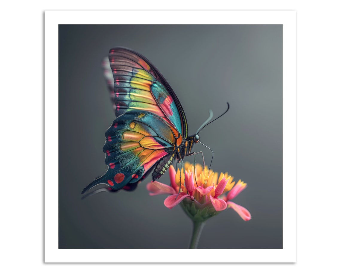 Rainbow Butterfly On Pink Flower Macro Nature Photography Poster - Image 4