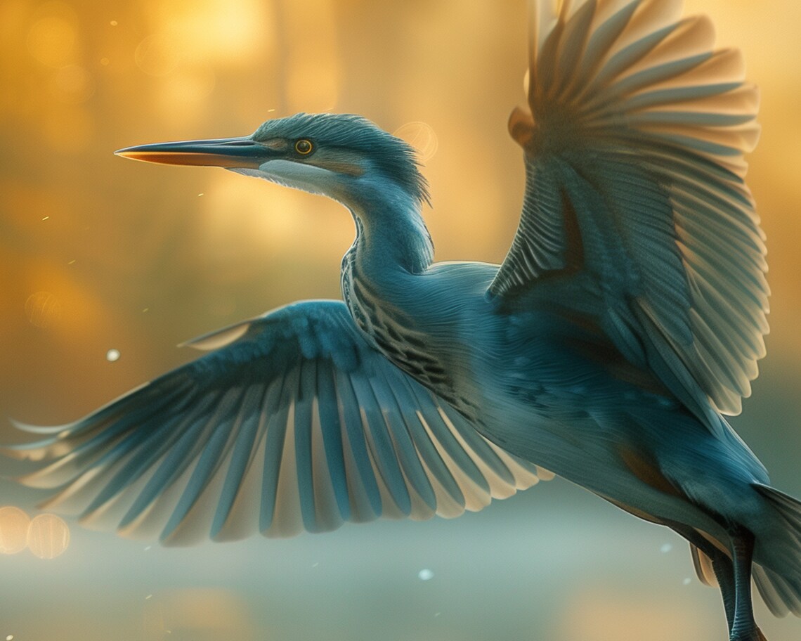 Grey Heron Flying Over Golden Sunset Water Wildlife Wall Art Print - Image 5