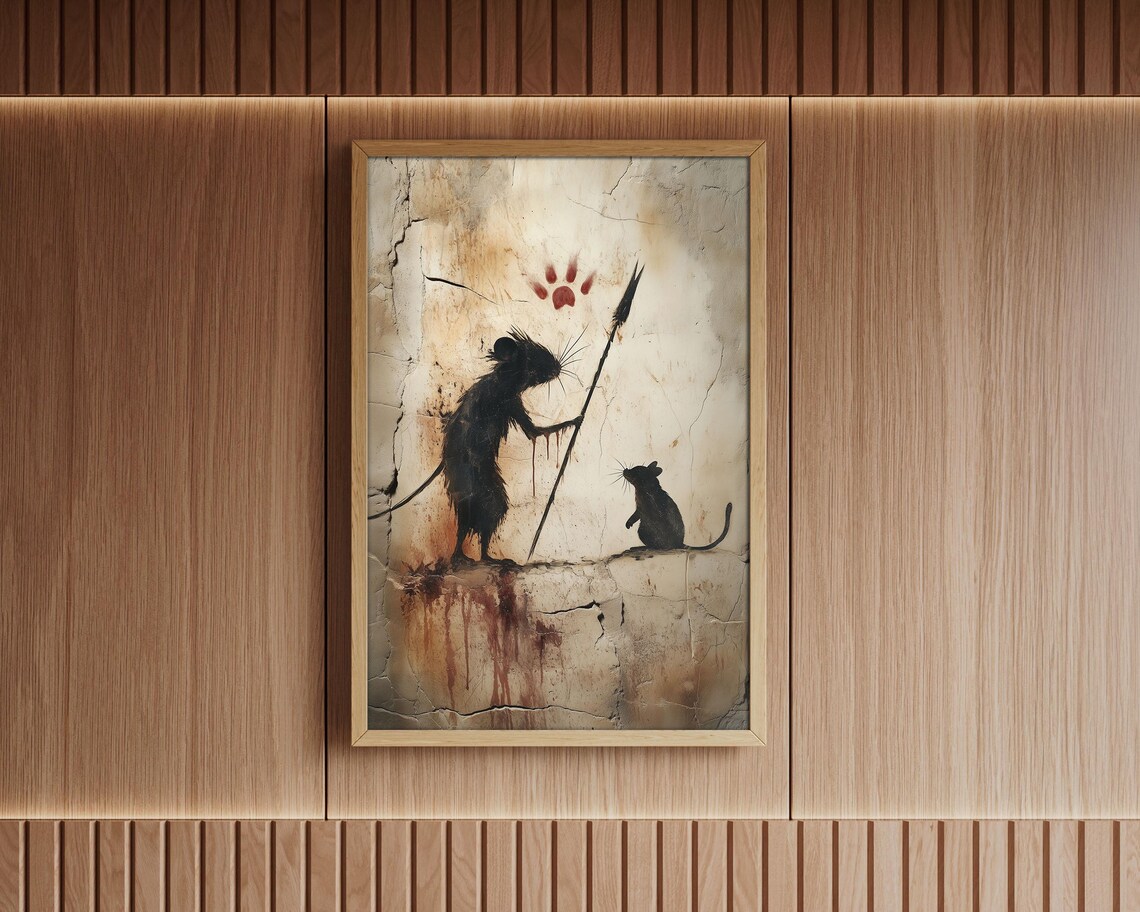 Funny Mouse Cave Painting No 1 Primitive Mouse Wall Art Whimsical Rat Illustration Rustic Animal Poster Ancient Art Inspired Decor - Image 6