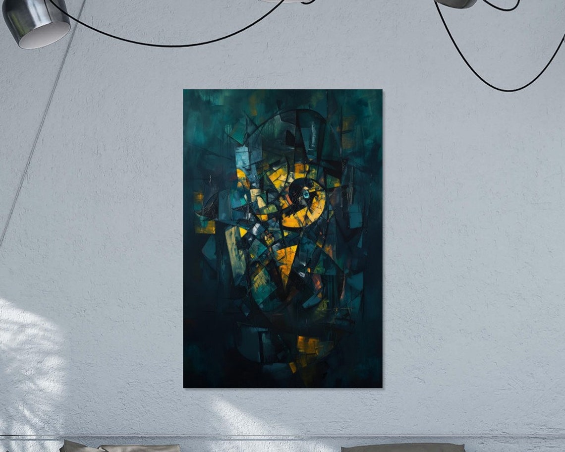 Abstract Canary Cubist Bird Painting Teal Yellow Bold Brushwork Poster - Image 4