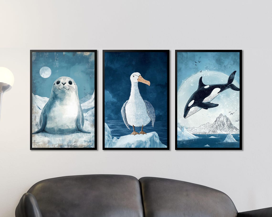 Cute Albatross Standing on Ice Floe Arctic Ocean Illustration Poster - Image 5