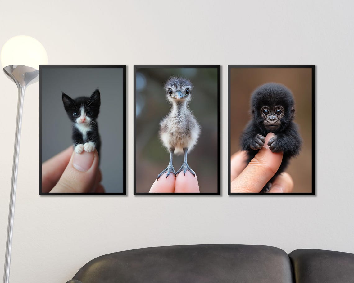 Tiny Baby Emu Chick Standing on Fingertips Cute Photo Wall Art - Image 6