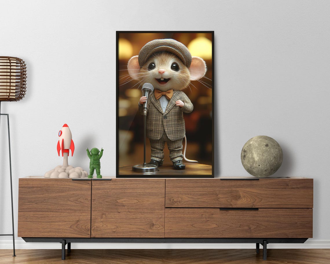 Singing Mouse In Suit With Microphone Whimsical Music Art Poster - Image 5