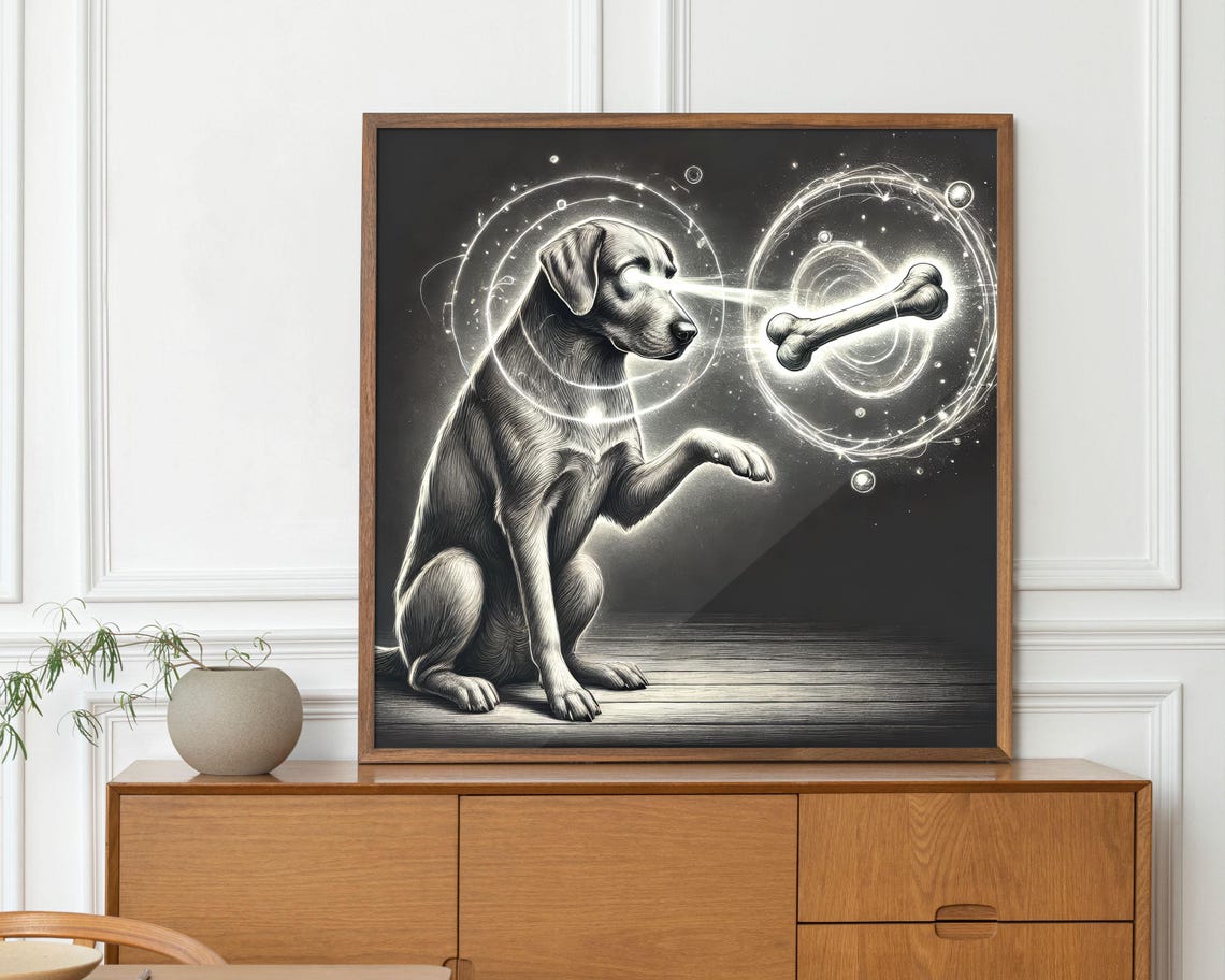 Telekinetic Labrador Levitating Bone Cosmic Sci Fi Dog Art Poster