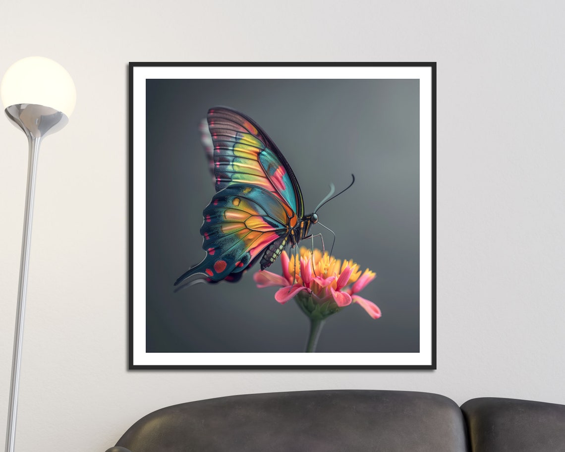 Rainbow Butterfly On Pink Flower Macro Nature Photography Poster - Image 5