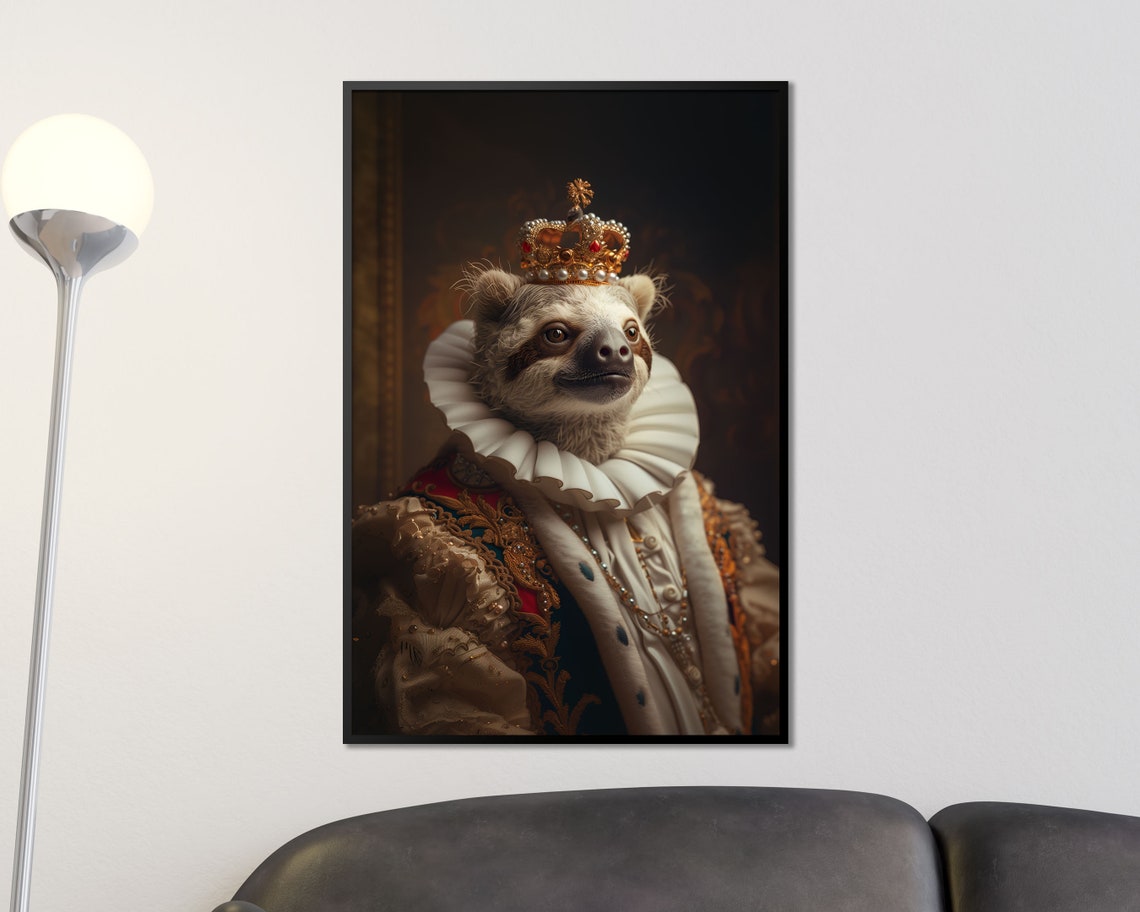 Royal Sloth In Gold Crown Ruff Collar Regal Portrait Wall Art Poster - Image 3
