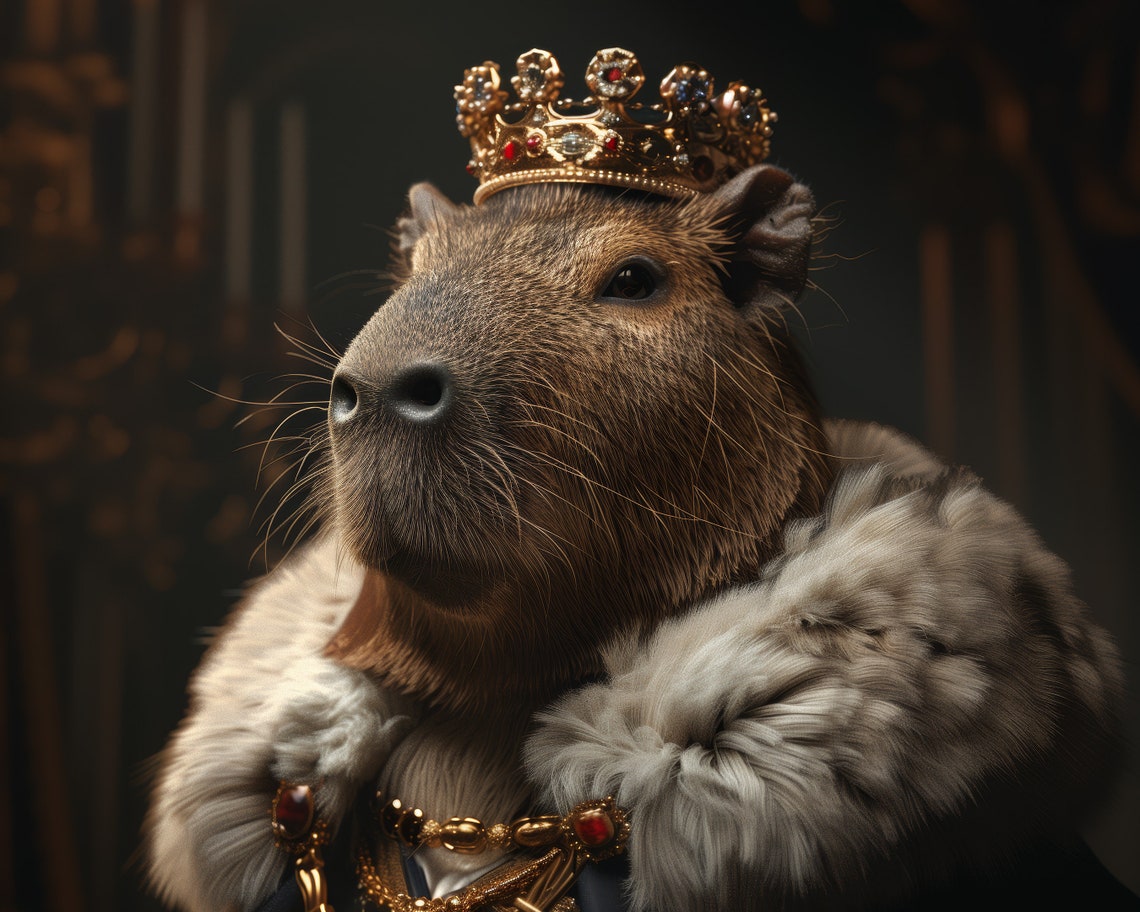 Royal Capybara In Gold Crown Fur Trimmed Regal Animal Portrait Poster - Image 5