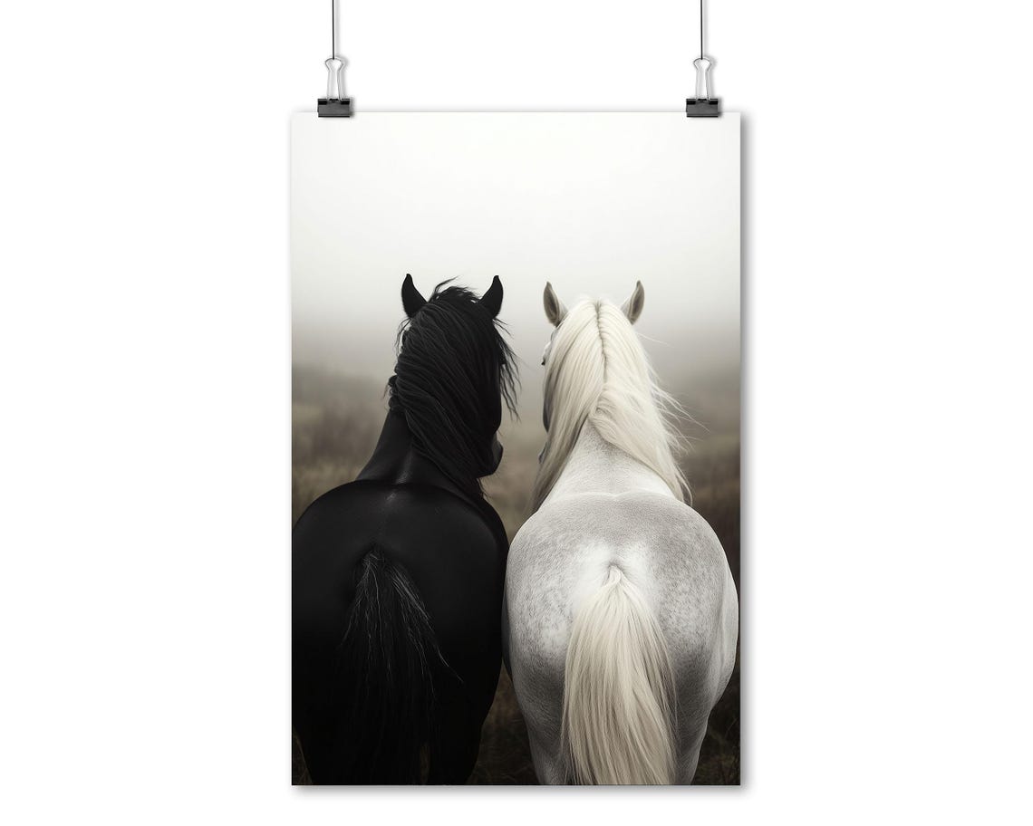 Black And White Horse Art Print Elegant Equine Wall Art Set Minimalist Animal Photography Nature Horse Decor Rear View For Living Room - Image 5