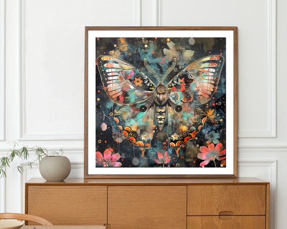 Wall Art Floral Moth Dream Poster Colorful Moth Art Modern Wall Decor Unique Gift For Art Lovers Nature Inspired Print Animal Insect