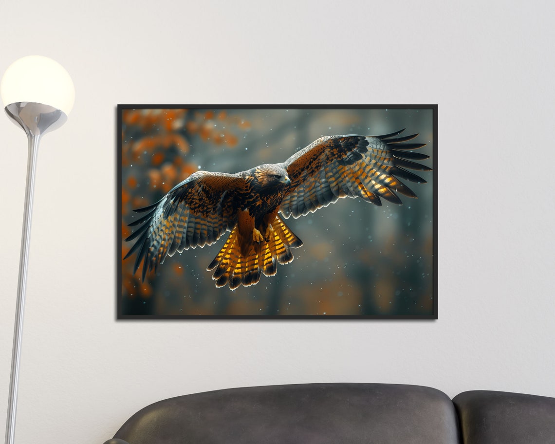 Hawk Soaring Over Autumn Forest Bird Of Prey Wildlife Art Poster - Image 3