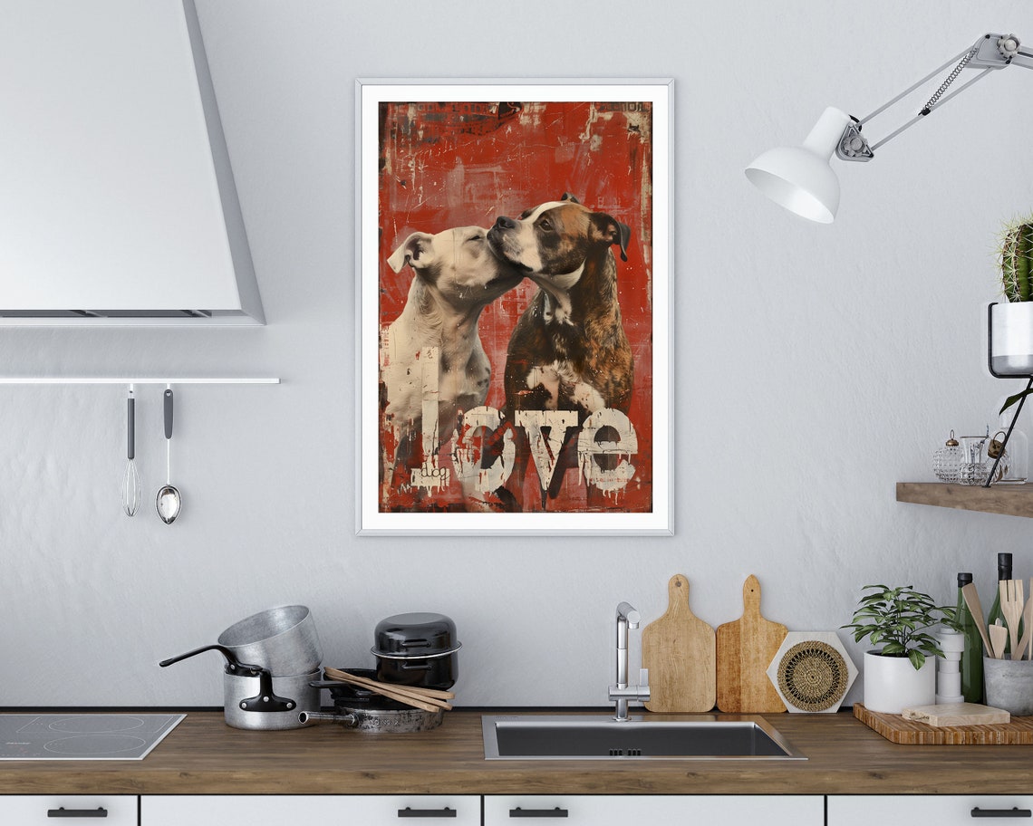 Two Sweet Boxers In Love Retro Red Grunge Dog Wall Art Print - Image 4