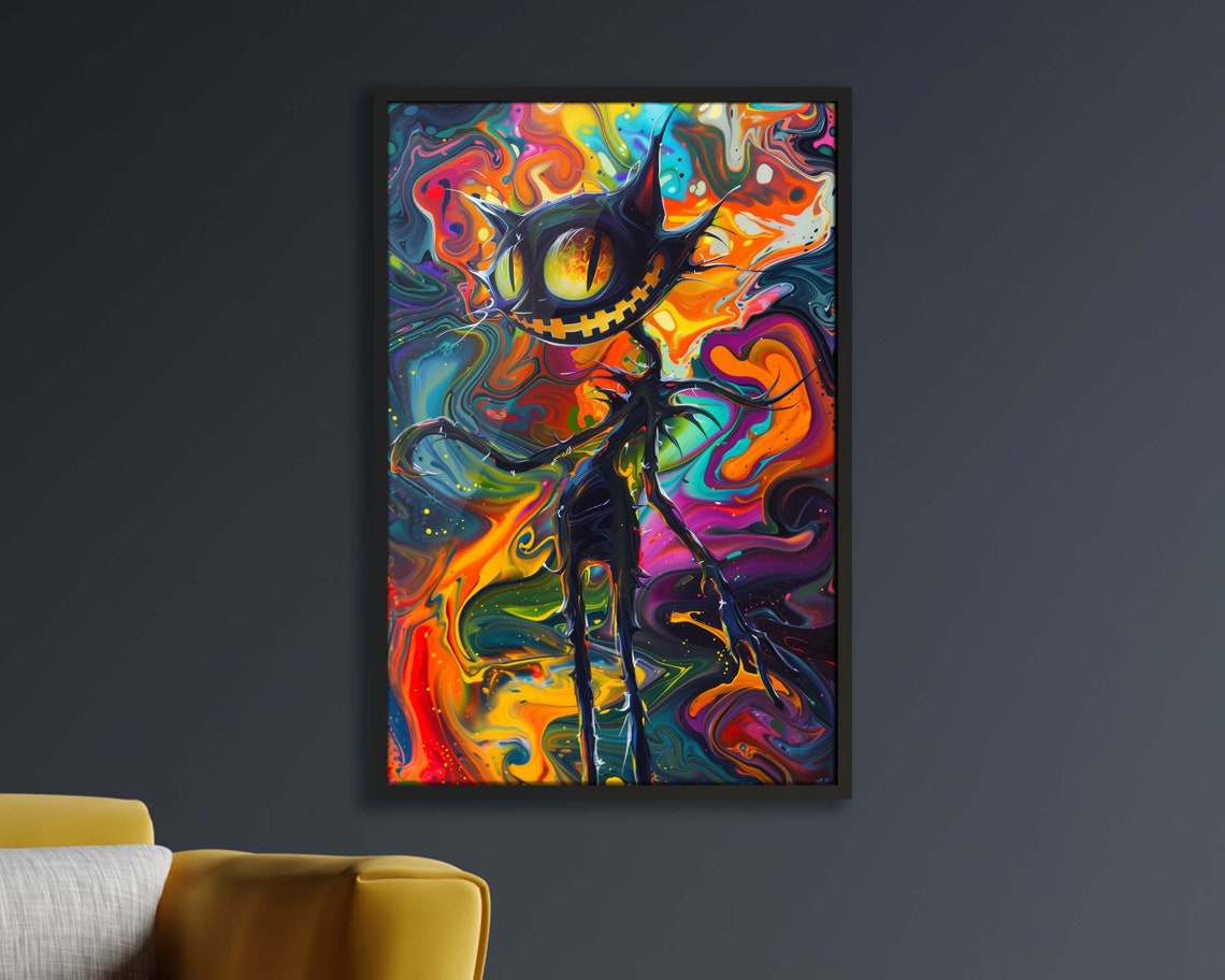 Crazy Cat Psychedelic Grin Colorful Swirl Trippy Feline Art Poster